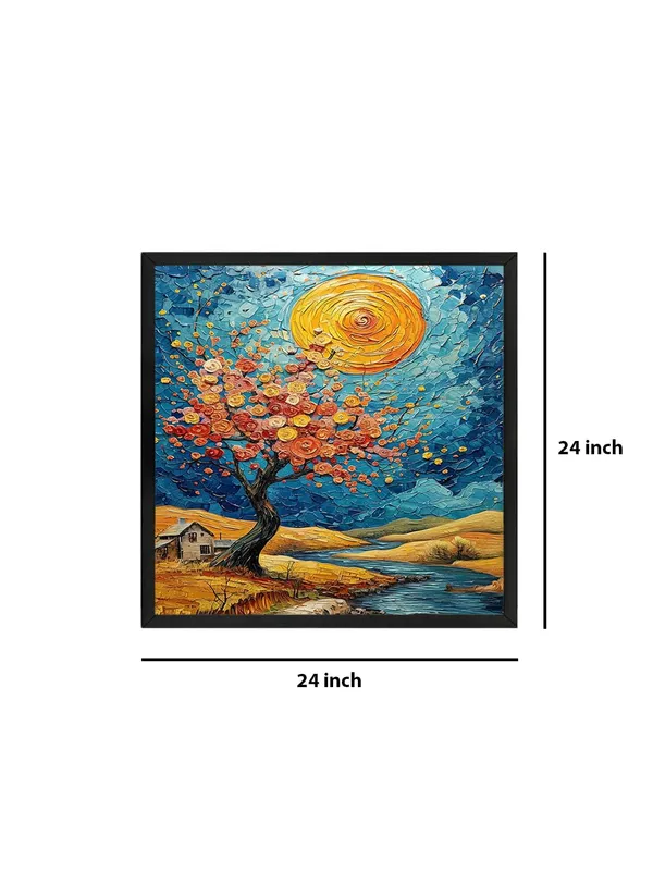 Box_Fiber_Frame_Canvas-Wrapped_Enchanting_Blossom_Tree_with_Sunset_Painting_24X24_-_Landscape_Wall_Art_(BLF24X240497)
