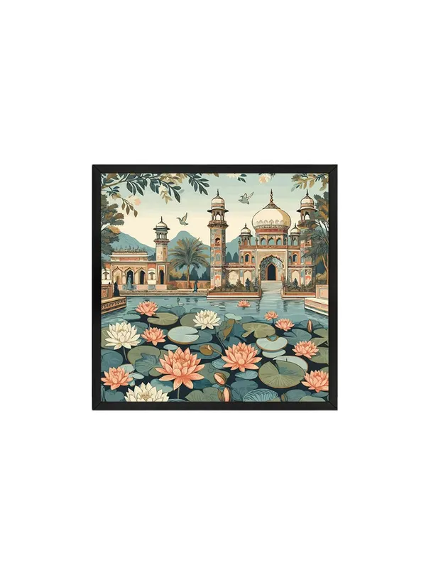Box_Fiber_Frame_indian_art_lotus_flowers_and_the_architectural_beauty_of_the_palace_lotus_flower_painting_for_bedroom_(BLF24X240222)