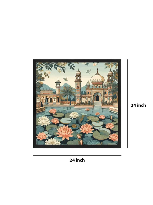 Box_Fiber_Frame_indian_art_lotus_flowers_and_the_architectural_beauty_of_the_palace_lotus_flower_painting_for_bedroom_(BLF24X240222)