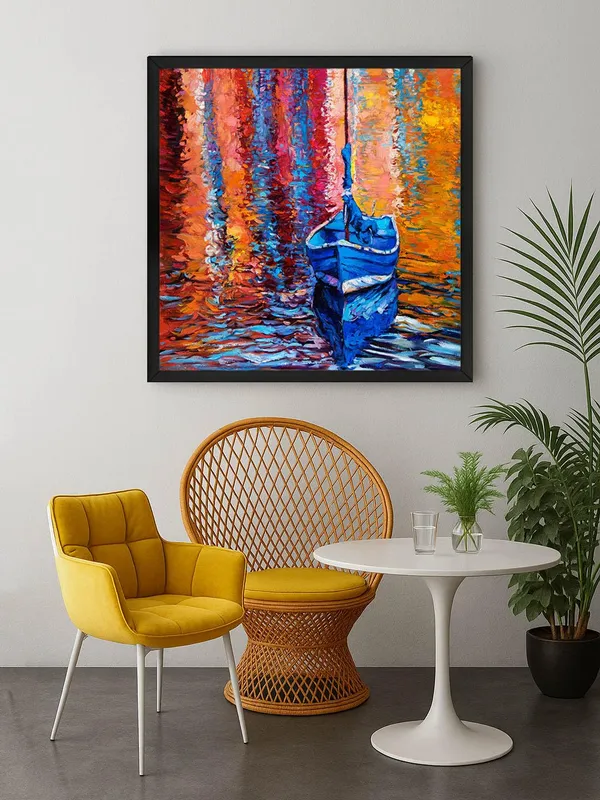 Box_Fiber_Frame_Blue_Boat_Reflections_Canvas-Wrapped_Painting,_Brighten_Up_Any_Room_(BLF36X360311)