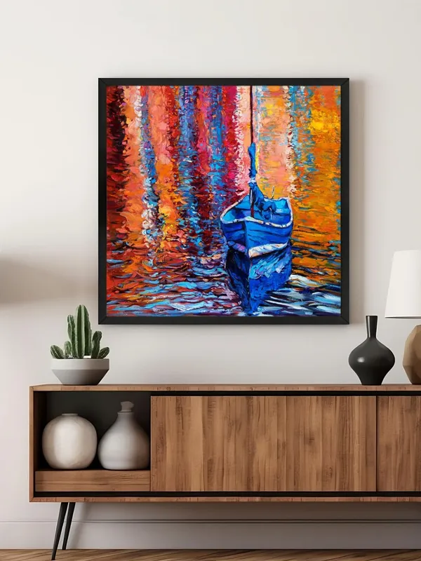 Box_Fiber_Frame_Blue_Boat_Reflections_Canvas-Wrapped_Painting,_Brighten_Up_Any_Room_(BLF36X360311)