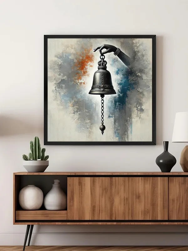 Box_Fiber_Frame_Sacred_Bell_Held_by_a_Divine_Hand_-_Canvas_Painting_|_Hindu_Temple_Art,_Spiritual_Wall_Decor,_Religious_Symbolism_Painting_(BLF36X360242)