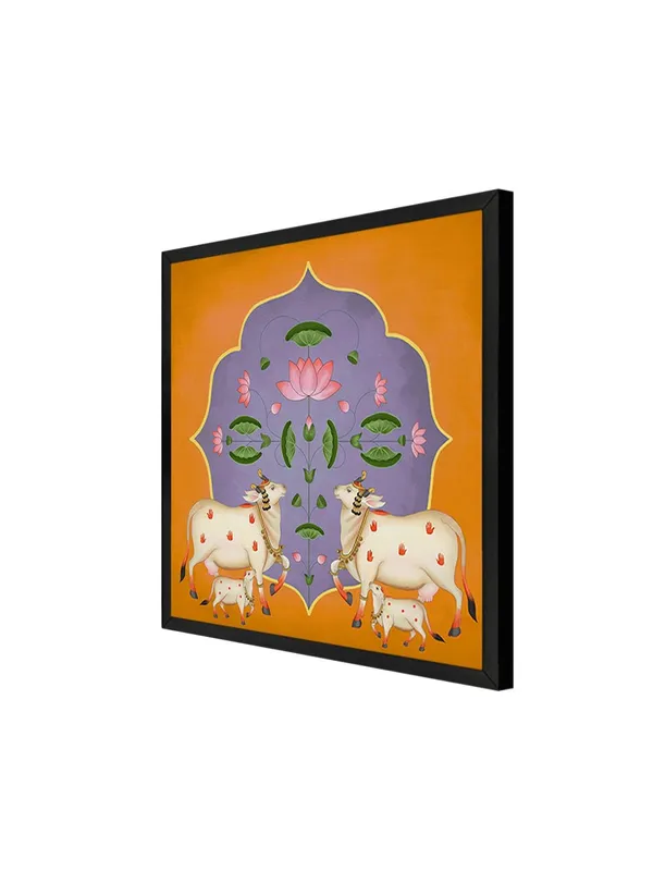 Box_Fiber_Frame_Vibrant_Ornamental_Cow_and_Lotus_Flower_Art_Print_-_Traditional_Decorative_Painting_with_Bold_Color_Palette_and_Elegant_Gold_Accents_(BLF36X360171)