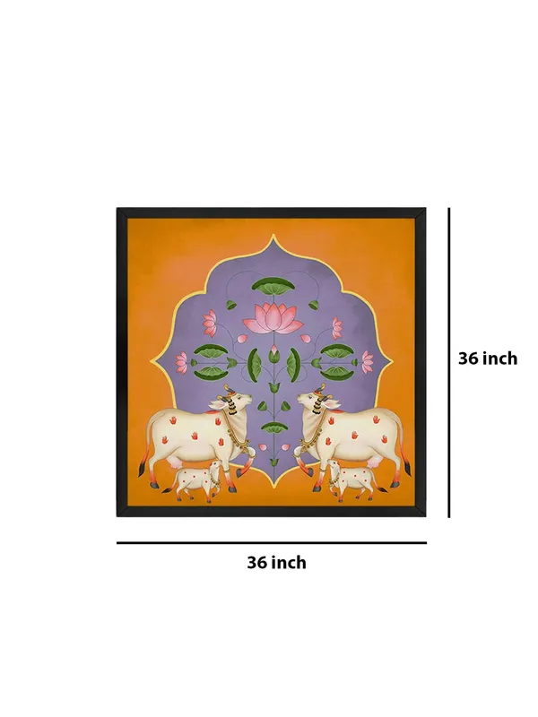 Box_Fiber_Frame_Vibrant_Ornamental_Cow_and_Lotus_Flower_Art_Print_-_Traditional_Decorative_Painting_with_Bold_Color_Palette_and_Elegant_Gold_Accents_(BLF36X360171)