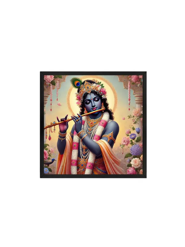 Box_Fiber_Frame_Romantic_Krishna_Canvas_Painting_with_Flowers_-_Elegant_Spiritual_Art_for_Living_Room_Decor_24X24_Inches_(BLF24X240537)