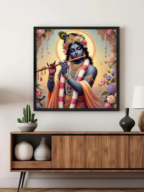 Box_Fiber_Frame_Romantic_Krishna_Canvas_Painting_with_Flowers_-_Elegant_Spiritual_Art_for_Living_Room_Decor_24X24_Inches_(BLF24X240537)