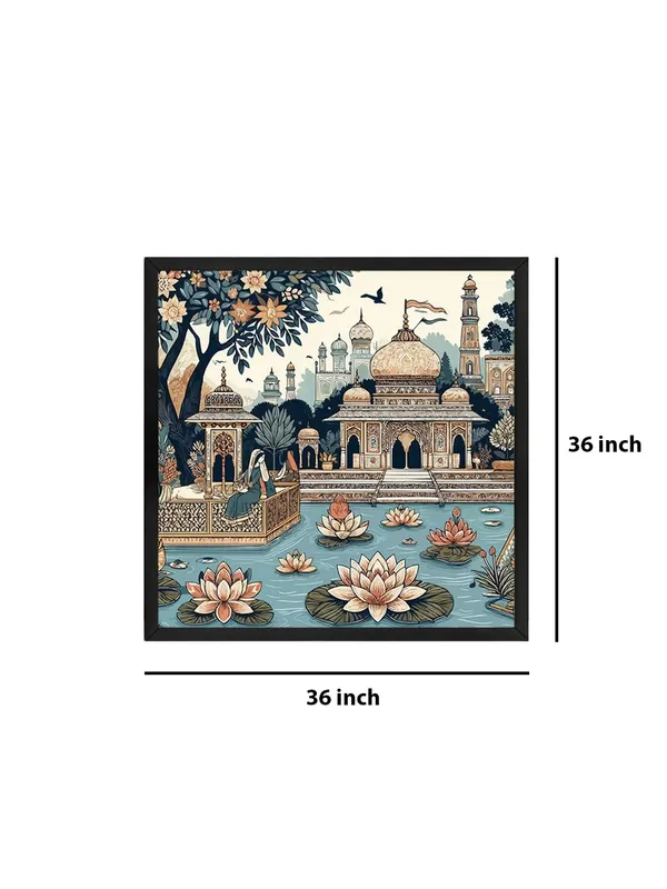 Box_Fiber_Frame_Traditional_Indian_Palace_with_Lotus_Pond_indian_art_painting_with_frame_(BLF36X360201)