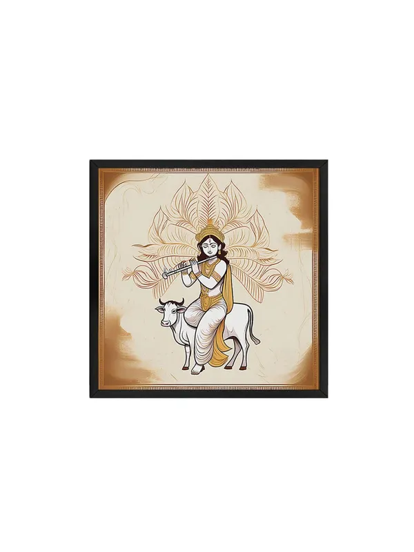 Box_Fiber_Frame_Traditional_Indian_Art_Print_-_Lord_Krishna_Playing_Flute_on_Cow_with_Intricate_Gold_Accents_for_Elegant_Home_Decor_(BLF24X240151)