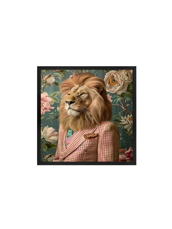 Box_Fiber_Frame_Lion_in_Checkered_Suit_Canvas-Wrapped_Painting_36X36_-_Unique_Animal_Art_Decor_(BLF36X360331)