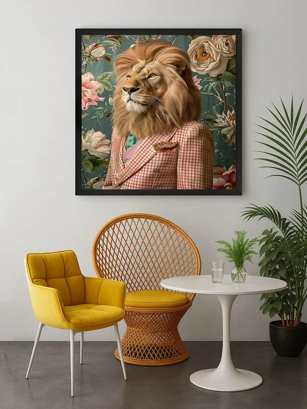 Box_Fiber_Frame_Lion_in_Checkered_Suit_Canvas-Wrapped_Painting_36X36_-_Unique_Animal_Art_Decor_(BLF36X360331)