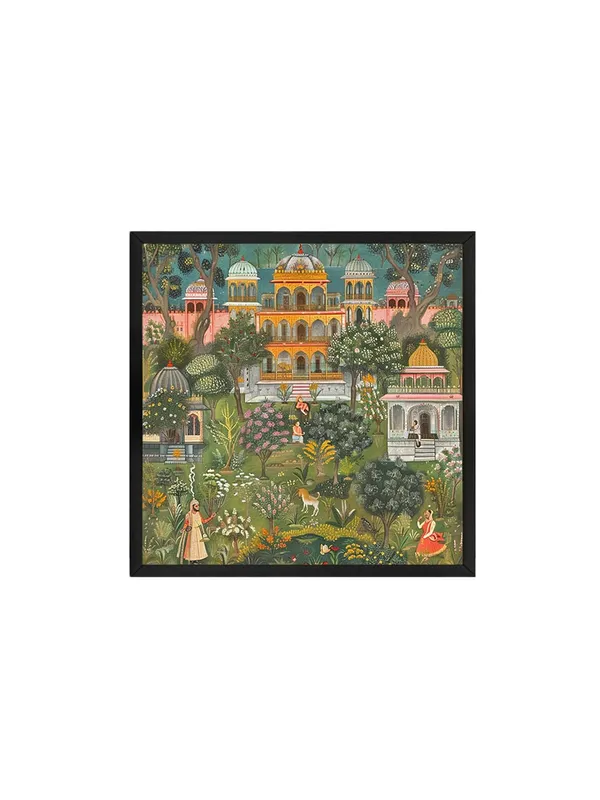Box_Fiber_Frame_Garden_of_Serenity_of_a_detailed_lush_garden_with_a_traditional_palace_mughal_paintings_for_wall_(BLF36X360188)