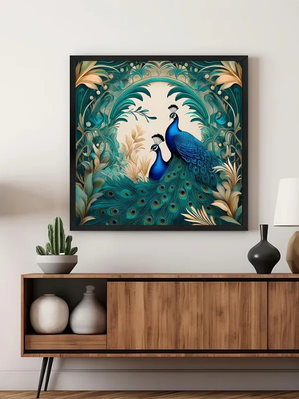 Box_Fiber_Frame_Floral_Serenity:_Twin_Peacocks_in_Verdant_Foliage,_a_Botanical-Inspired_Canvas_Painting_for_Elegant_Home_D�cor_(BLF36X360300)
