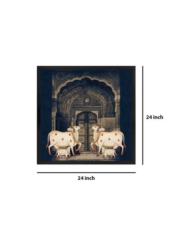 Box_Fiber_Frame_Traditional_Indian_Art_Print_-_White_Cows_with_Calves_in_Front_of_Intricate_Archway_for_Elegant_Home_D�cor_(BLF24X240153)