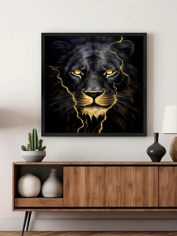 Box_Fiber_Frame_Electric_Lion_Canvas-Wrapped_Painting_24X24_-_Bold_Art_with_Lightning_Effect_(BLF24X240372)