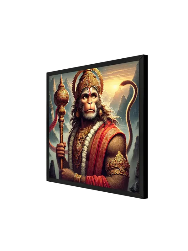 Box_Fiber_Frame_Canvas_Wrapped_Painting_of_Lord_Hanuman_with_Gada_-_Vedic_Inspired_Wall_Art_for_Meditation_Room_-24X24_Inches_(BLF24X240514)