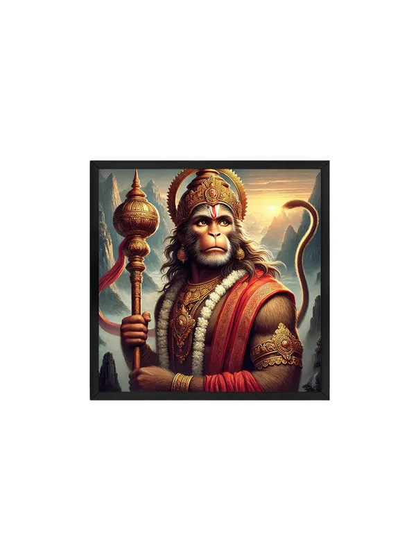 Box_Fiber_Frame_Canvas_Wrapped_Painting_of_Lord_Hanuman_with_Gada_-_Vedic_Inspired_Wall_Art_for_Meditation_Room_-24X24_Inches_(BLF24X240514)