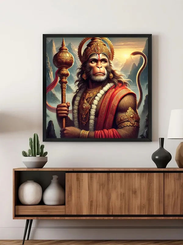 Box_Fiber_Frame_Canvas_Wrapped_Painting_of_Lord_Hanuman_with_Gada_-_Vedic_Inspired_Wall_Art_for_Meditation_Room_-24X24_Inches_(BLF24X240514)