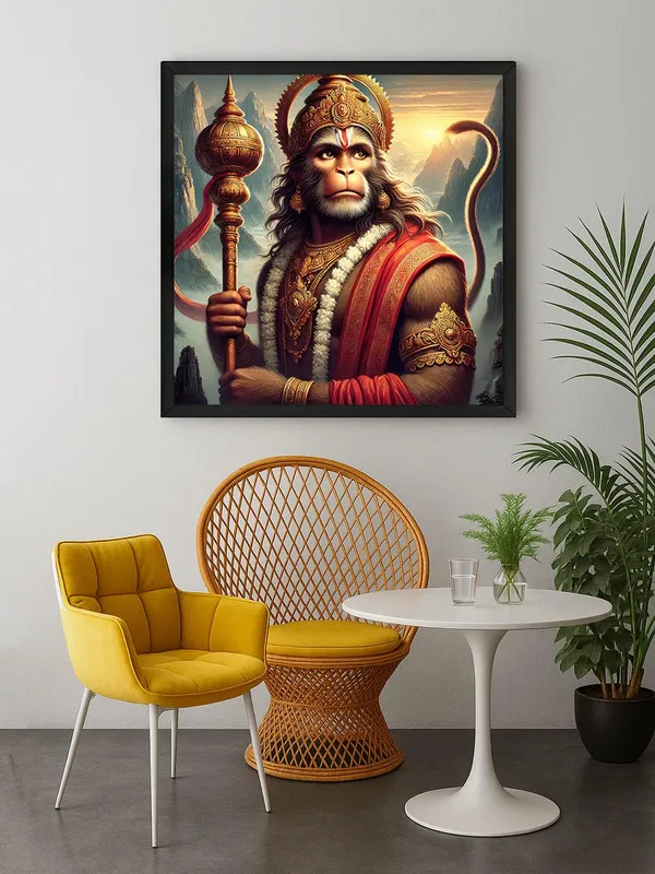 Box_Fiber_Frame_Canvas_Wrapped_Painting_of_Lord_Hanuman_with_Gada_-_Vedic_Inspired_Wall_Art_for_Meditation_Room_-24X24_Inches_(BLF24X240514)