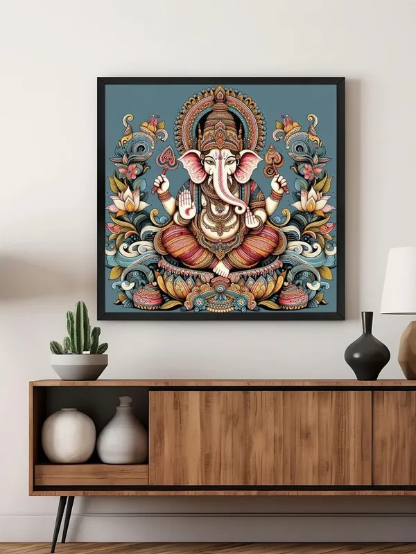 Box_Fiber_Frame_Celestial_Majesty:_The_Sacred_Manifestation_of_Lord_Ganesha,_Bearer_of_Knowledge_and_Remover_of_Obstacles_-_Canvas_Painting_(BLF24X240227)