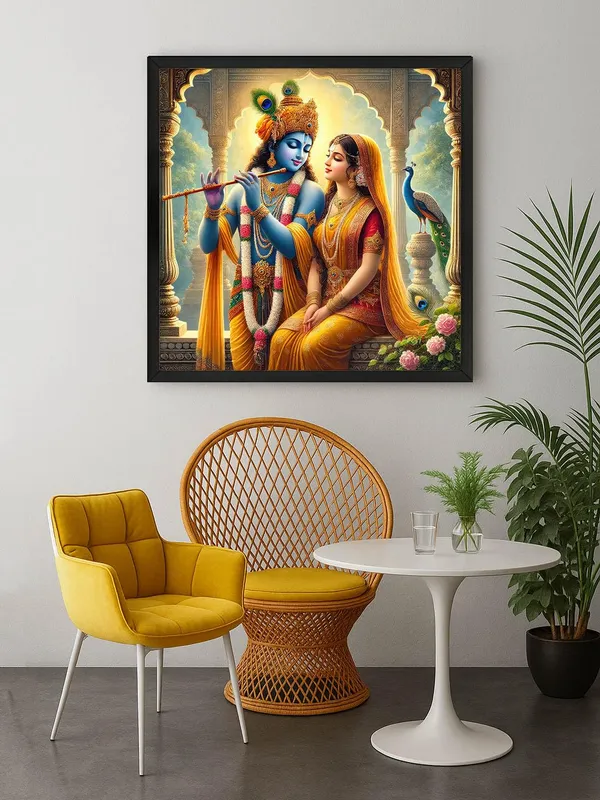 Box_Fiber_Frame_Canvas_Wrapped_Painting_of_Krishna_Playing_Flute_with_Radha_-_Spiritual_Decor_for_Home_and_Office_-_24X24_Inches_(BLF24X240511)