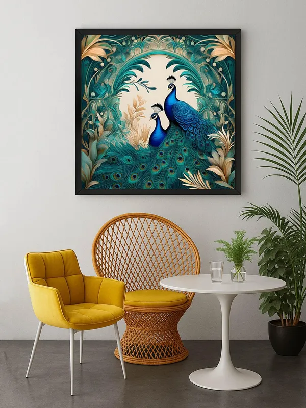 Box_Fiber_Frame_Floral_Serenity:_Twin_Peacocks_in_Verdant_Foliage,_a_Botanical-Inspired_Canvas_Painting_for_Elegant_Home_D�cor_(BLF24X240300)