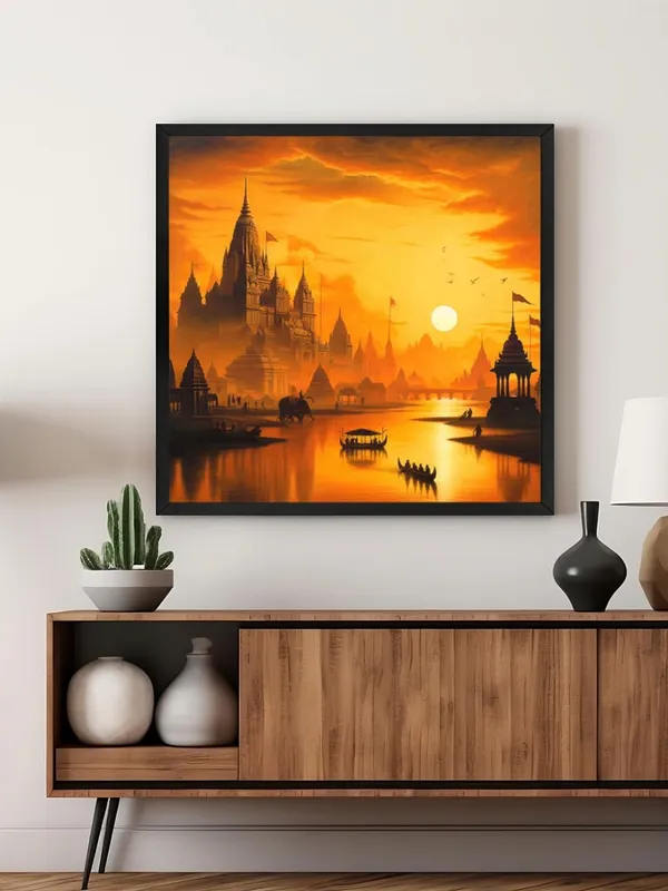 Box_Fiber_Frame_Golden_City_at_Sunset:_A_Majestic_Canvas_Painting_Depicting_Tranquility_and_Heritage_with_a_Warm_Glow_(BLF24X240303)