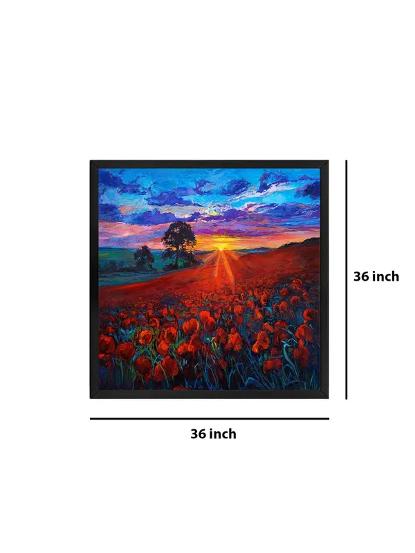 Box_Fiber_Frame_Canvas-Wrapped_Poppy_Field_Sunset_Painting,_36X36_�_Vibrant_Landscape_Art,_Romantic_Countryside,_Ideal_for_Living_Room_(BLF36X360443)