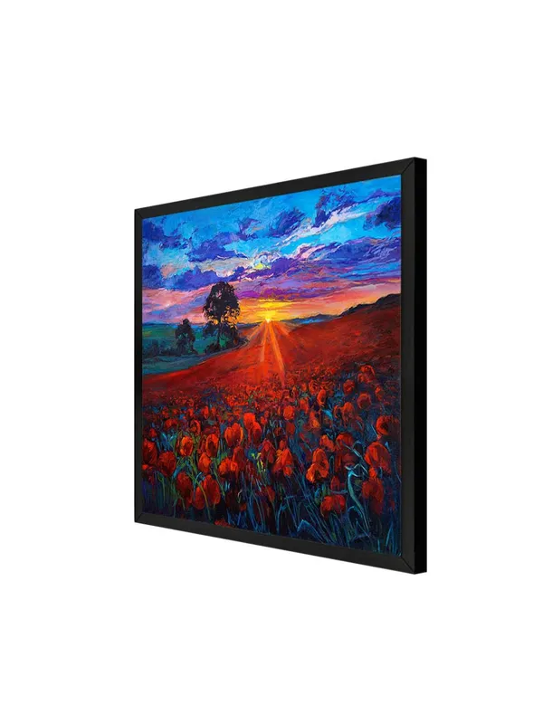 Box_Fiber_Frame_Canvas-Wrapped_Poppy_Field_Sunset_Painting,_36X36_�_Vibrant_Landscape_Art,_Romantic_Countryside,_Ideal_for_Living_Room_(BLF36X360443)