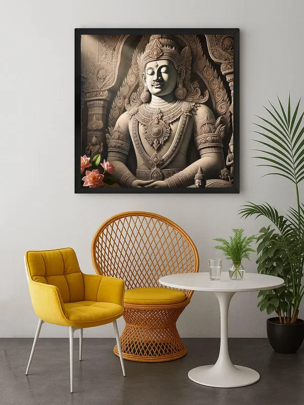 Box_Fiber_Frame_Canvas_Wrapped_Painting_of_Buddha_with_Lotus_Flowers_-_Elegant_Decor_for_Meditation_Spaces_-_36X36_Inches_(BLF36X360553)