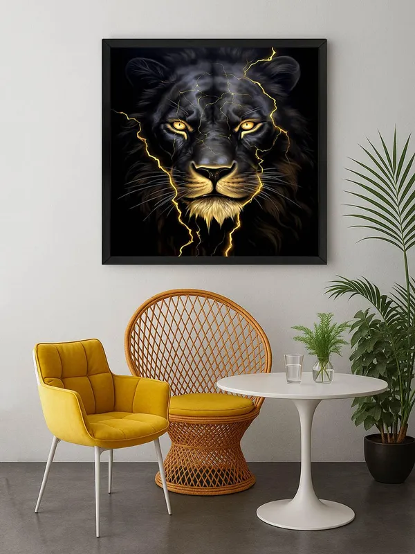 Box_Fiber_Frame_Electric_Lion_Canvas-Wrapped_Painting_36X36_-_Bold_Art_with_Lightning_Effect_(BLF36X360372)