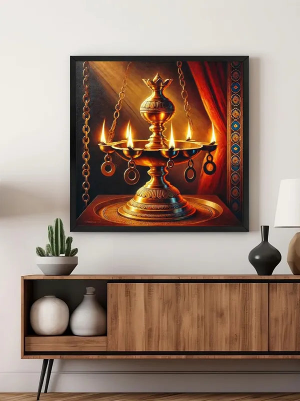 Box_Fiber_Frame_Sacred_Brass_Lamp:_A_Canvas_Painting_Capturing_the_Radiance_and_Tradition_of_an_Ornate_Flame-Lit_Lamp_(BLF36X360304)