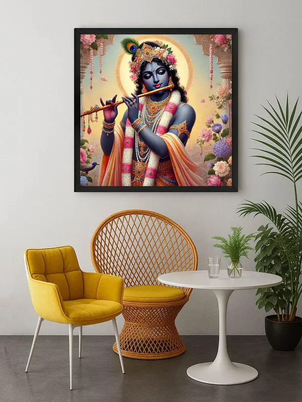 Box_Fiber_Frame_Romantic_Krishna_Canvas_Painting_with_Flowers_-_Elegant_Spiritual_Art_for_Living_Room_Decor_36X36_Inches_(BLF36X360537)