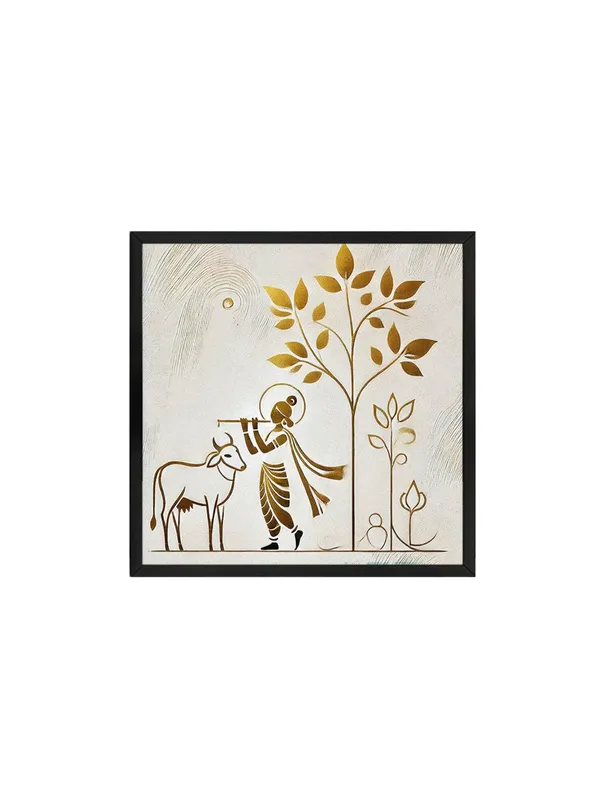 Box_Fiber_Frame_Minimalist_Golden_Outline_of_Krishna_Playing_the_Flute_under_a_Tree_-_Canvas_Painting_|_Indian_Traditional_Art,_Monochrome_Wall_Decor_(BLF36X360244)