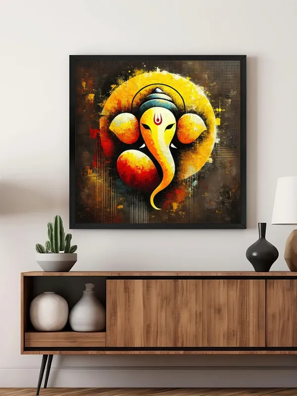 Box_Fiber_Frame_Lord_Ganesha's_Celestial_Harmony:_A_Vision_of_Divine_Power_and_Spiritual_Enlightenment_-_Canvas_Painting_(BLF36X360232)