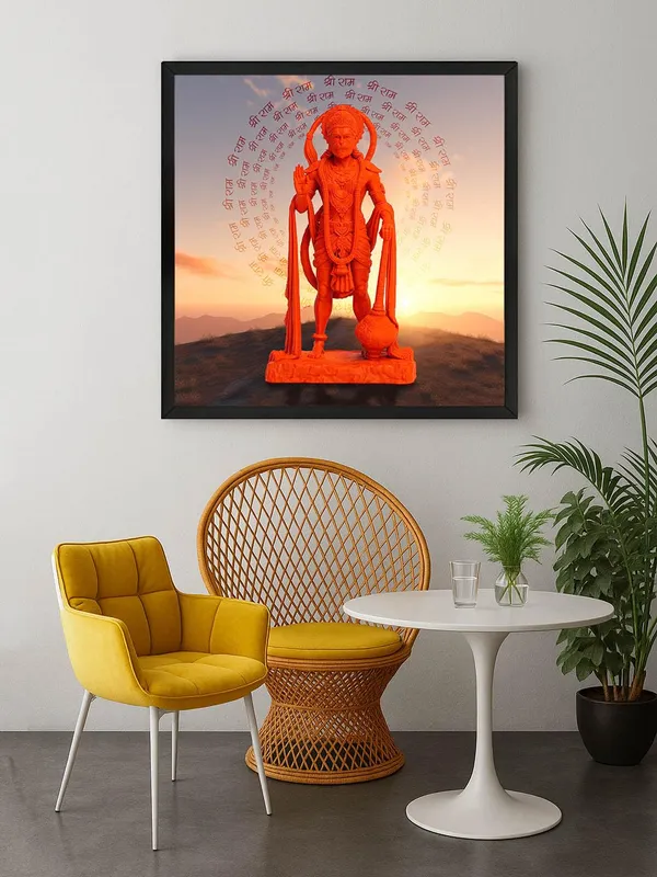 Box_Fiber_Frame_Vibrant_Hanuman_Idol_with_Chant_of_'Jai_Shri_Ram'_at_Sunset_-_Canvas_Painting_|_Spiritual_Art,_Hindu_God_Decor,_Hanuman_Devotion_Wall_Art_(BLF36X360258)