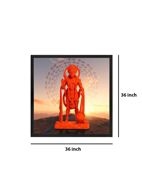 Box_Fiber_Frame_Vibrant_Hanuman_Idol_with_Chant_of_'Jai_Shri_Ram'_at_Sunset_-_Canvas_Painting_|_Spiritual_Art,_Hindu_God_Decor,_Hanuman_Devotion_Wall_Art_(BLF36X360258)