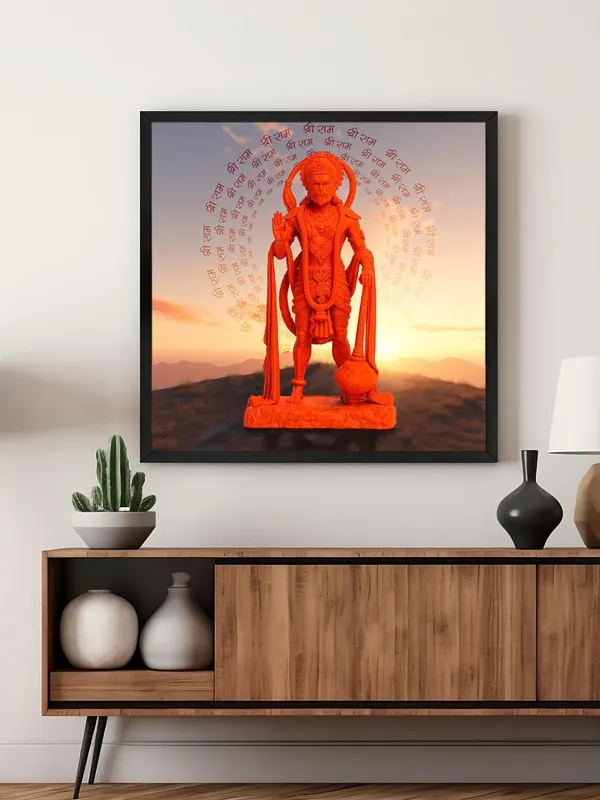 Box_Fiber_Frame_Vibrant_Hanuman_Idol_with_Chant_of_'Jai_Shri_Ram'_at_Sunset_-_Canvas_Painting_|_Spiritual_Art,_Hindu_God_Decor,_Hanuman_Devotion_Wall_Art_(BLF36X360258)