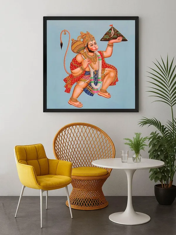 Box_Fiber_Frame_Hanuman_Carrying_the_Sanjeevani_Mountain_with_Devotion_-_Canvas_Painting_|_Ramayana_Art,_Hindu_Mythology_Decor,_Hanuman_Wall_Art_(BLF36X360256)