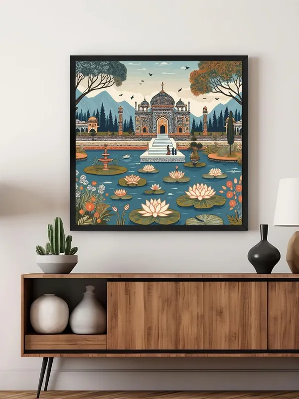 Box_Fiber_Frame_indian_art_mahal_with_women_and_flying_birds_modern_art_wall_painting_for_bedroom_indian_painting_for_wall_decoration_(BLF24X240219)