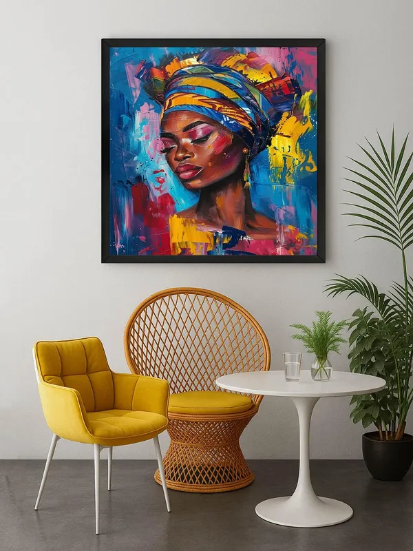 Box_Fiber_Frame_Elegant_African_Woman_Canvas-Wrapped_Painting_36X36_-_Ethnic_Wall_Art_for_Living_Room_(BLF36X360499)
