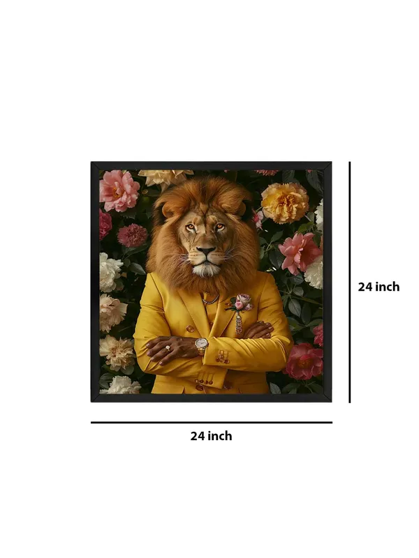 Box_Fiber_Frame_Lion_with_Pink_Flowers_Canvas-Wrapped_Painting,_24X24_Statement_Piece_for_Elegant_Spaces_(BLF24X240324)