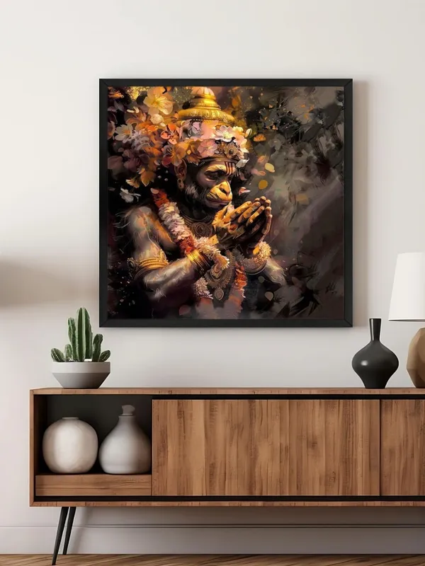 Box_Fiber_Frame_Hanuman_in_Deep_Prayer_with_Floral_Garland_-_Canvas_Painting_|_Hindu_Devotional_Art,_Indian_Religious_Decor,_Hanuman_Spirituality_Painting_(BLF36X360262)