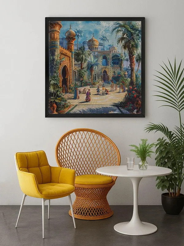 Box_Fiber_Frame_Palace_Courtyard_with_a_vibrant_courtyard_scene,_likely_from_an_oriental_or_Middle_Eastern_inspirationwall_painting_for_bedroom_(BLF24X240196)