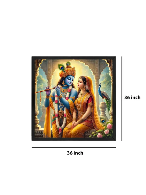 Box_Fiber_Frame_Canvas_Wrapped_Painting_of_Krishna_Playing_Flute_with_Radha_-_Spiritual_Decor_for_Home_and_Office_-_36X36_Inches_(BLF36X360511)