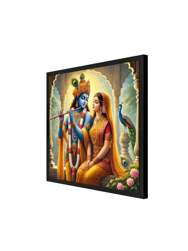 Box_Fiber_Frame_Canvas_Wrapped_Painting_of_Krishna_Playing_Flute_with_Radha_-_Spiritual_Decor_for_Home_and_Office_-_36X36_Inches_(BLF36X360511)