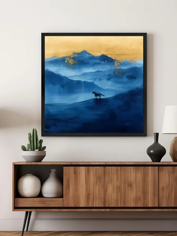 Box_Fiber_Frame_Lone_Horse_Canvas-Wrapped_Painting_24X24_-_Blue_and_Gold_Wilderness_Landscape_(BLF24X240356)