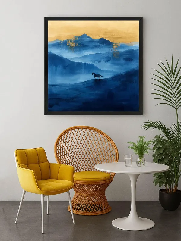 Box_Fiber_Frame_Lone_Horse_Canvas-Wrapped_Painting_24X24_-_Blue_and_Gold_Wilderness_Landscape_(BLF24X240356)