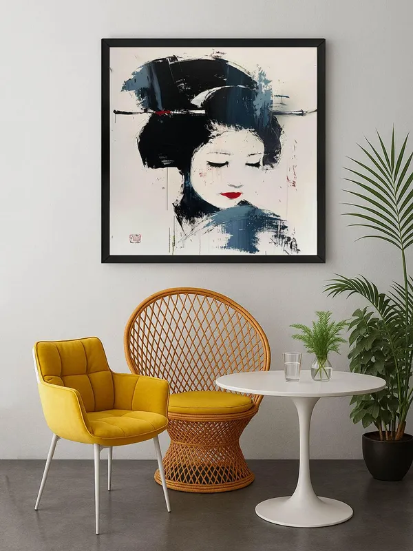 Box_Fiber_Frame_Geisha_Portrait_Canvas-Wrapped_Painting_24X24_-_Elegant_Japanese_Art_with_Minimalist_Style_(BLF24X240379)