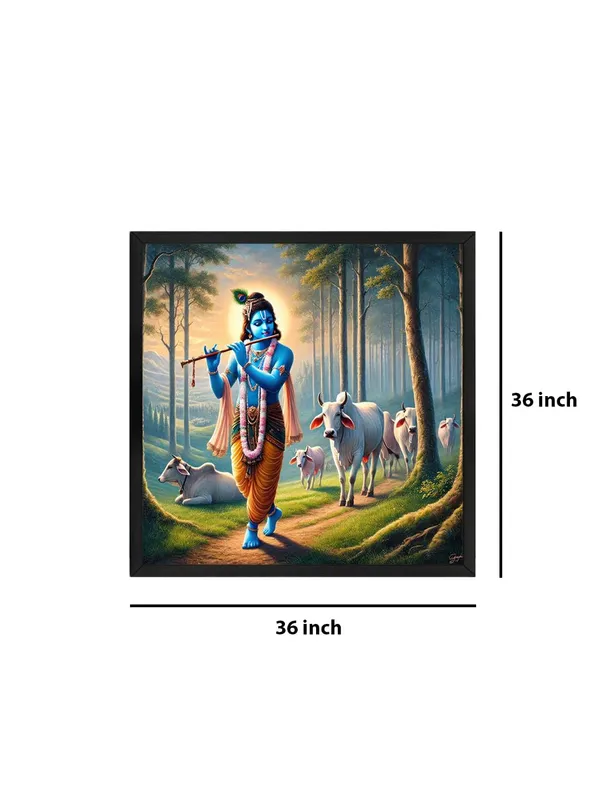 Box_Fiber_Frame_Lord_Krishna_with_Cows:_A_Divine_Canvas_Painting_Showcasing_Krishna�s_Blissful_Presence_Amidst_Nature_(BLF36X360306)