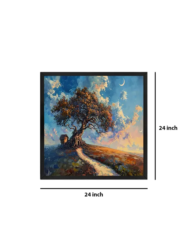 Box_Fiber_Frame_The_Path_of_Tranquility_with_the_tree_and_a_winding_path_leading_to_a_small_house_under_a_crescent_moontree_of_life_painting_(BLF24X240186)